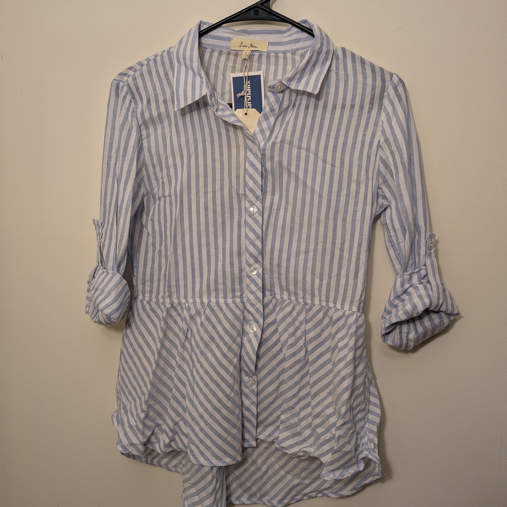 Blue Striped Women's Button Down (Peplum) by Love Notes
